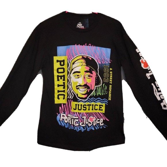 Tupac Poetic Justice Hip Hop Men's Long Sleeve Black T-Shirt Crew Neck Medium M - Picture 1 of 6
